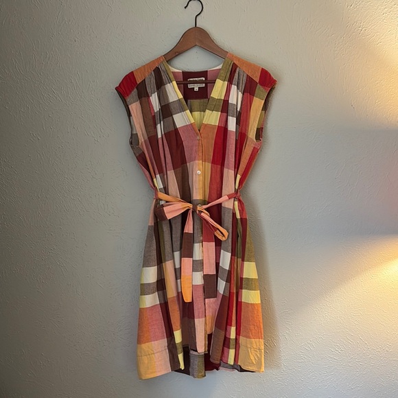 People Tree Organic Cotton, Colorful Plaid Button-Down Dress - Picture 1 of 6
